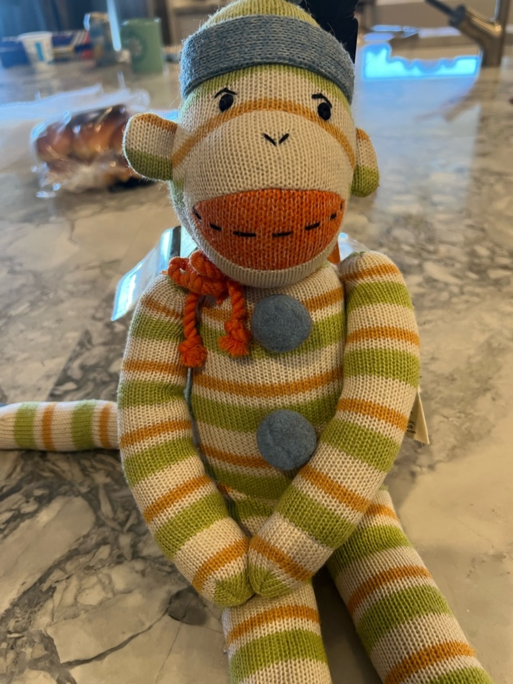 Seasons of Cannon Falls Bailey 14” Striped Sock Monkey Plush in Green, Orange